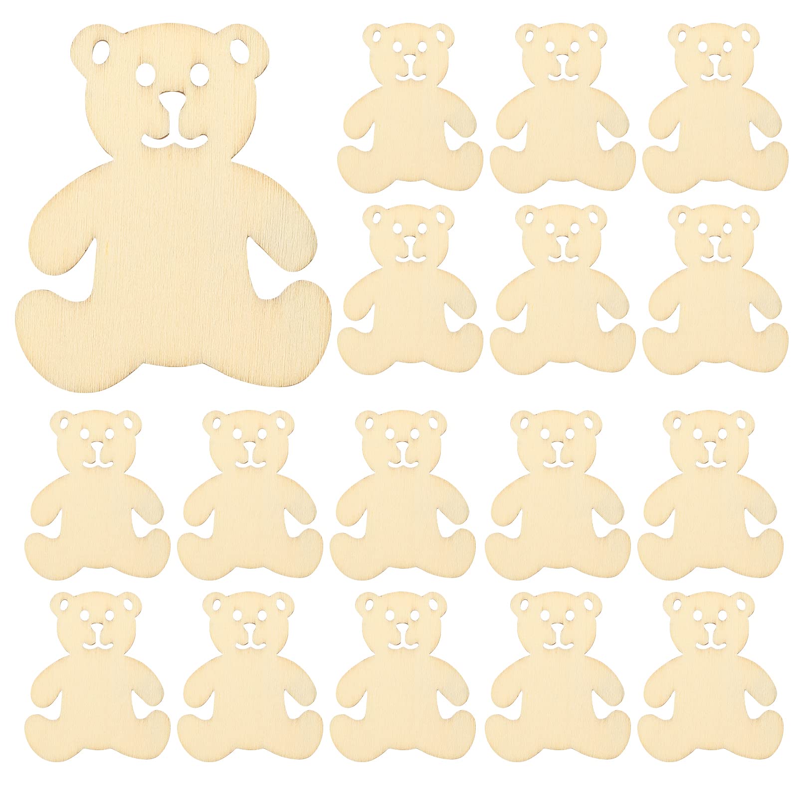 EXCEART 40pcs Unfinished Wooden Bear Cutouts for Room Decoration Art Creation DIY Crafts