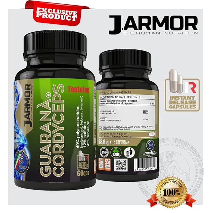 11 opinioni per Integratore J.Armor Guaranà Cordyceps Testofen 60 cps- Caffeina 12 percento e