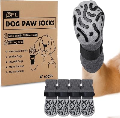 PICK FOR LIFE Anti Slip Dog Socks with Grips XS Grey 2 Pairs Paw Protection