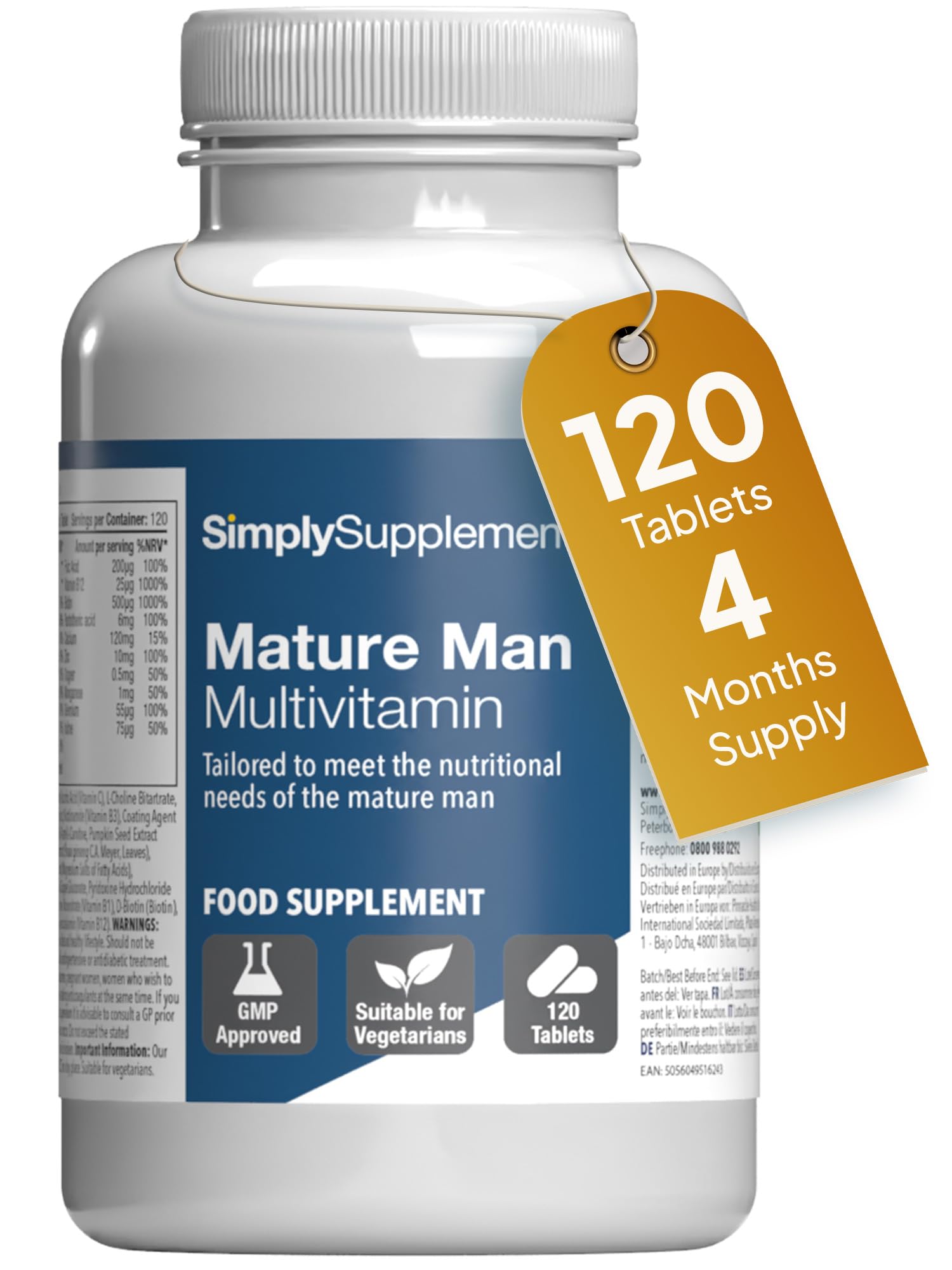 Multivitamins for Mature Men | 20 Essential Nutrients & Specialist Ingredients | Supports Overall Health & Wellbeing | 120 Tablets - 4 Months' Supply | Manufactured in the UK