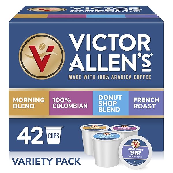 VICTOR ALLEN’S COFFEE VARIETY PACK (MORNING BLEND, 100% COLOMBIAN, DONUT SHOP BLEND, FRENCH ROAST), 42 COUNT, SINGLE SERVE COFFEE PODS FOR KEURIG K-CUP BREWERS