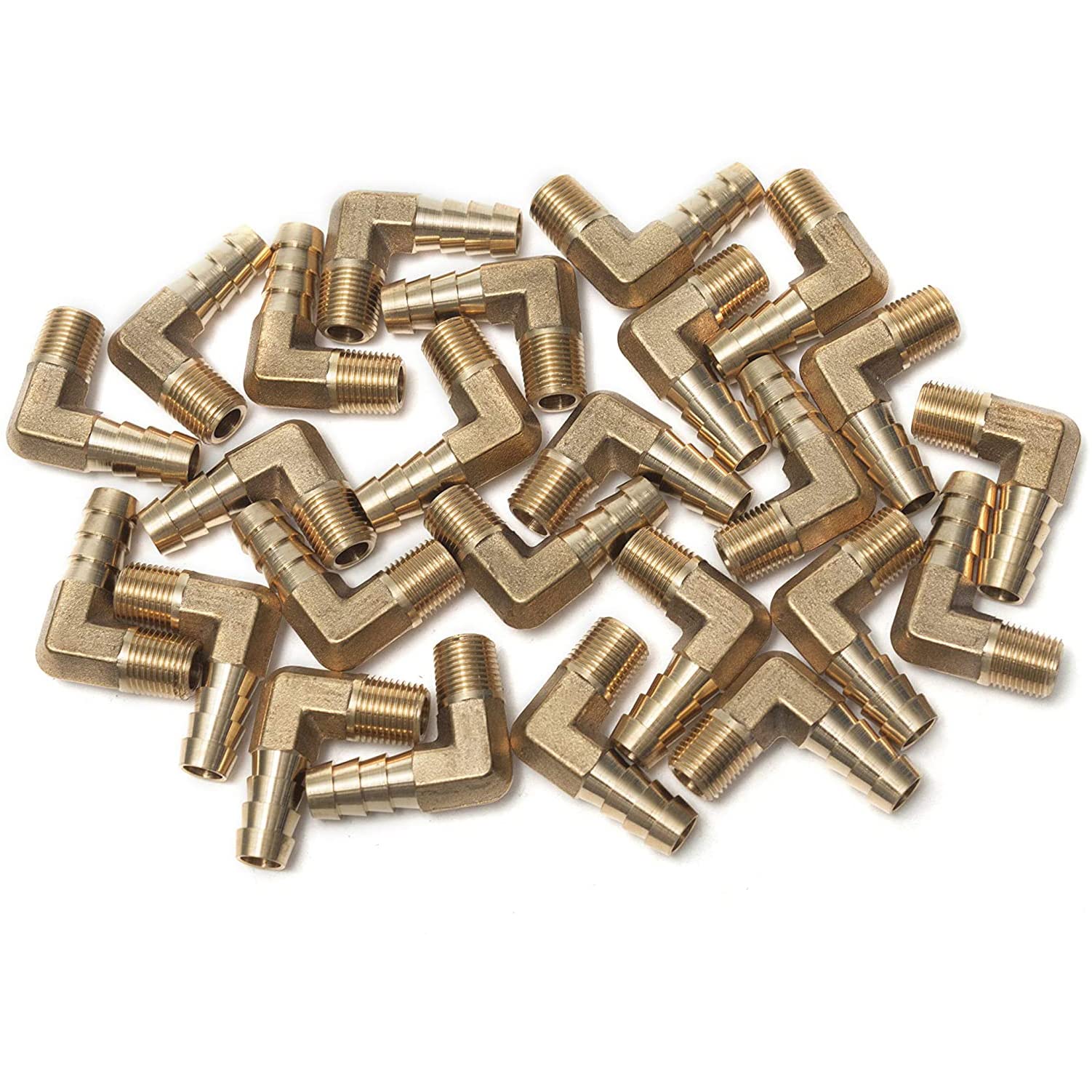 LTWFITTING 90 Deg Elbow Brass Barb Fitting 1/8-Inch Male BSPT x 8mm ID Hose(Pack of 25)