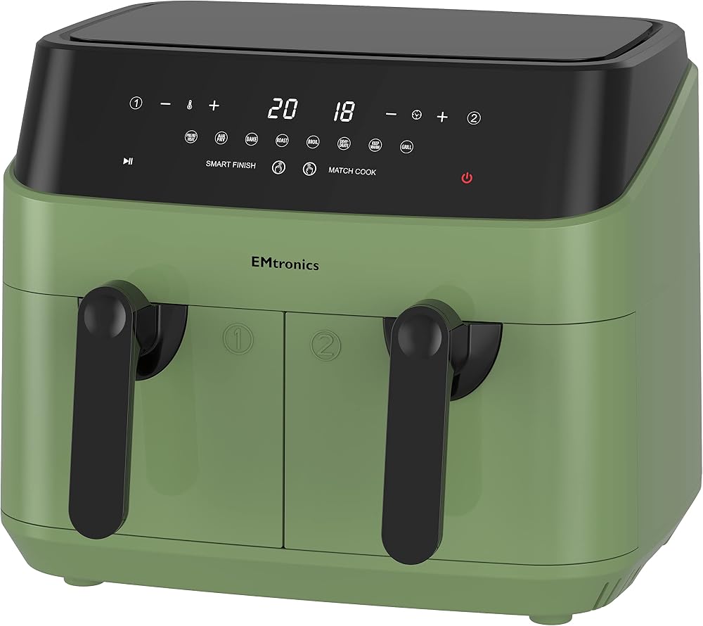 EMtronics Dual Air Fryer 9L 8 Presets Sage Green