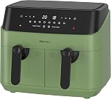 EMtronics Dual Air Fryer 9L 8 Presets Sage Green