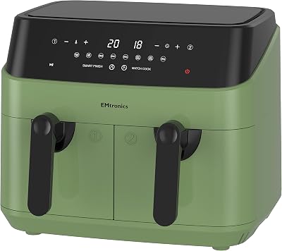 EMtronics Dual Air Fryer 9L 8 Presets Sage Green