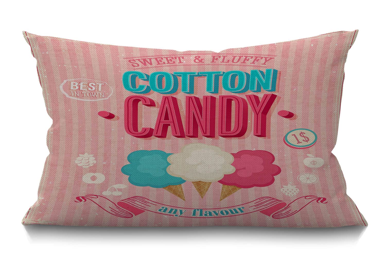 BGBDEIA Cotton candy Lumbar Cushion Cover 30X50cm 12x20 Inch Decorative Bedroom Living Room Sweet funny best in town any flavor dessert pink ice cream Rectanglar Throw Pillow Cover for Bed Sofa Couch