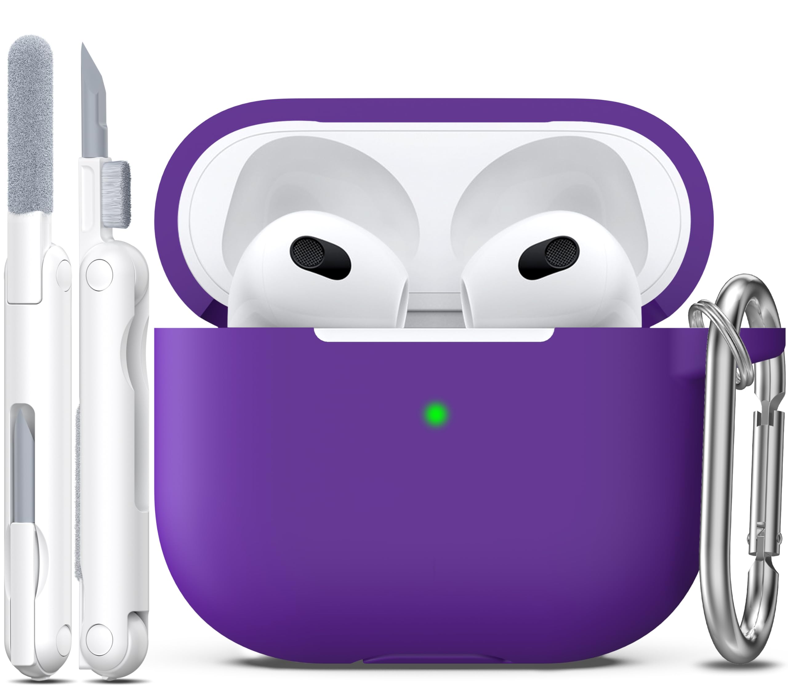 R-fun Compatible with AirPods 3 Case Cover, Silicone Protective Accessories Skin with Keychain Compatible with Apple AirPod 3rd Generation 2021 for Women Men Girls Boys,Front LED Visible,Purple