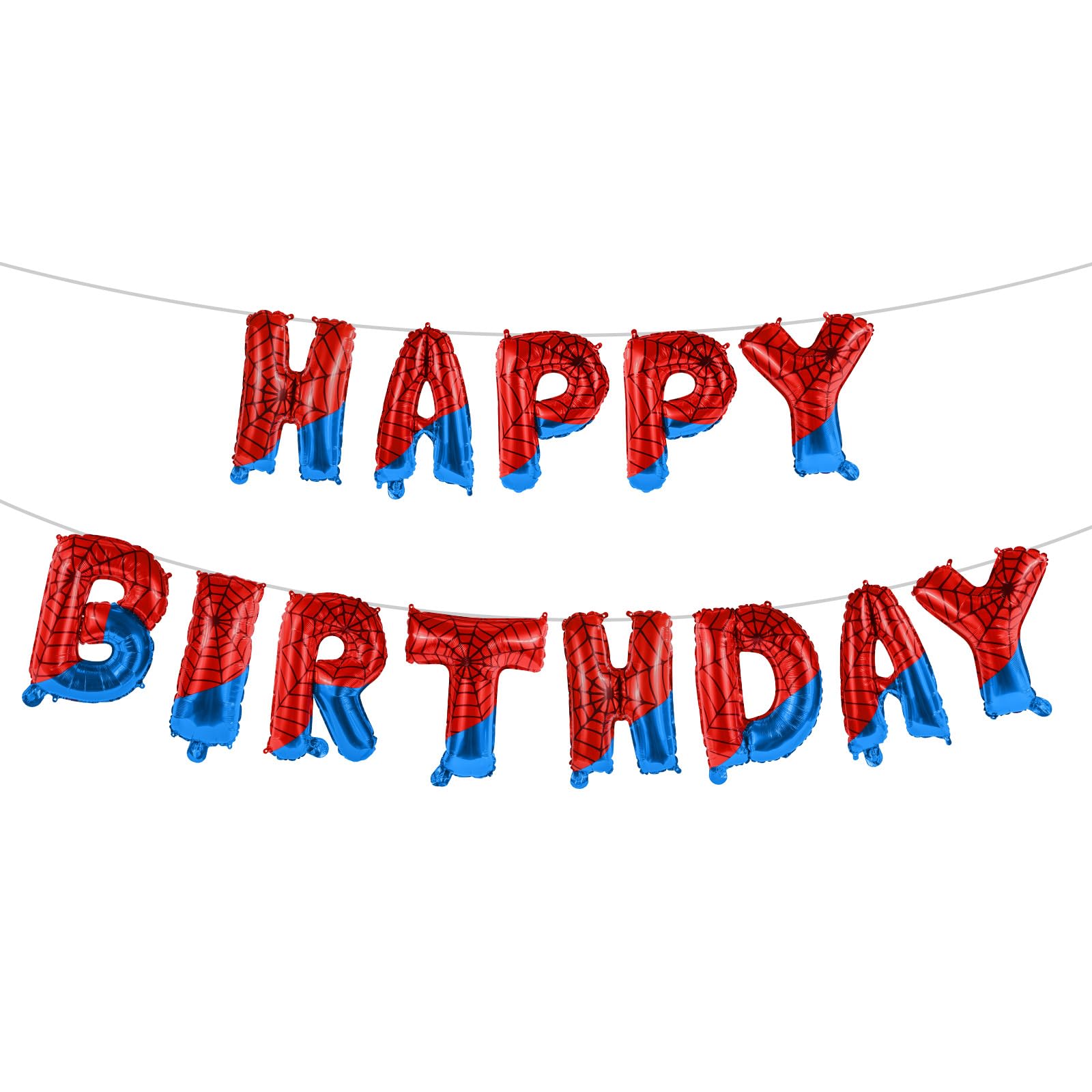 Photo 1 of Spider Birthday Banner, Red and Blue Spider Web Happy Birthday Letter Balloon Banner for Boys Kids Spider-Themed Decorations Halloween Party Supplies