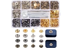 AROKIMI Snap Fastener Kit,Metal Snaps Buttons with Fixing Tools, 4 Color Clothing Snaps Kit for Clothing, Leather, Jacket, Jeans Wear, Bags, Bracelet