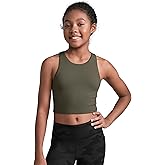 CRZ YOGA Girls Butterluxe Double Lined Racerback Crop Tank Tops - High Neck Dance Yoga Athletic Casual Tight Kids Teen