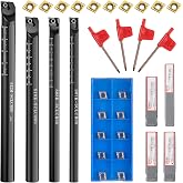 Honoson 14 Pcs Lathe Boring Internal Turning Holder 7/8/10 /12mm, Shanks | S07K/ S08K/ S10K/ S12M-SCLCR06 Lathe Boring Internal Turning Bar Holder, 10 Pieces CCMT0602 Carbide Inserts, 4 Pieces Wrench