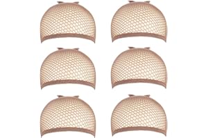 JASSINS 6 Pack Open End Mesh Net Wig Cap, Stocking Wig Caps for Women Men Long Hair (nude)