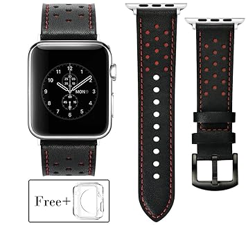 SEVENPICKS Negro con Agujeros Rojos Diseño para Apple Watch Banda ...