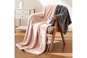 EASTSORA Electric Heated Blanket Throw 50" x 60" Soft Dual-Sided Flannel Fast Heating 12 Heat Levels 1–12H Timer & Overheat Protection & Auto Shut-Off & Machine Washable (Peach Pink & Gray)