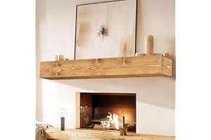 YLYHSST Fireplace Mantel Handmade, 6'' Thick Wall Decor Long Floating Shelf, 60inch Rustic Wood Shelf with Invisible Brackets, Wood Color