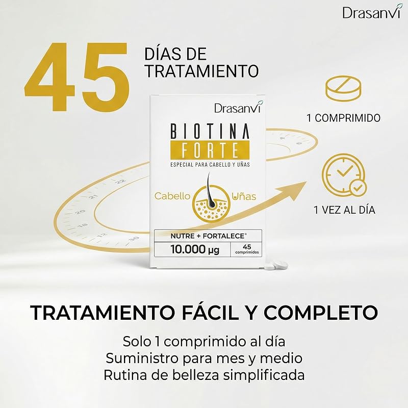 Biotina para el Cabello 10.000 mcg | Piel y Uñas, Zinc y Hierro | Drasanvi