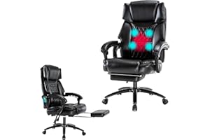 HESL Big and Tall Office Chair Massage Office Chair with Heat-Reclining Office Chair with Foot Rest,Executive Office Chair with Massager,Fully Reclining Ergonomic Office Chair,Computer Chair Black