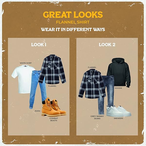 FLANNEL SHIRT FOR MEN, LONG SLEEVE PLAID BUTTON DOWN CASUAL SHIRT OFF-WHITE