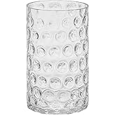 6" Wide 10" High Decorative Glass Cylinder Vase with Dimpled Circle Pattern, 8 Inch Tall, Clear (1, 6"x10")