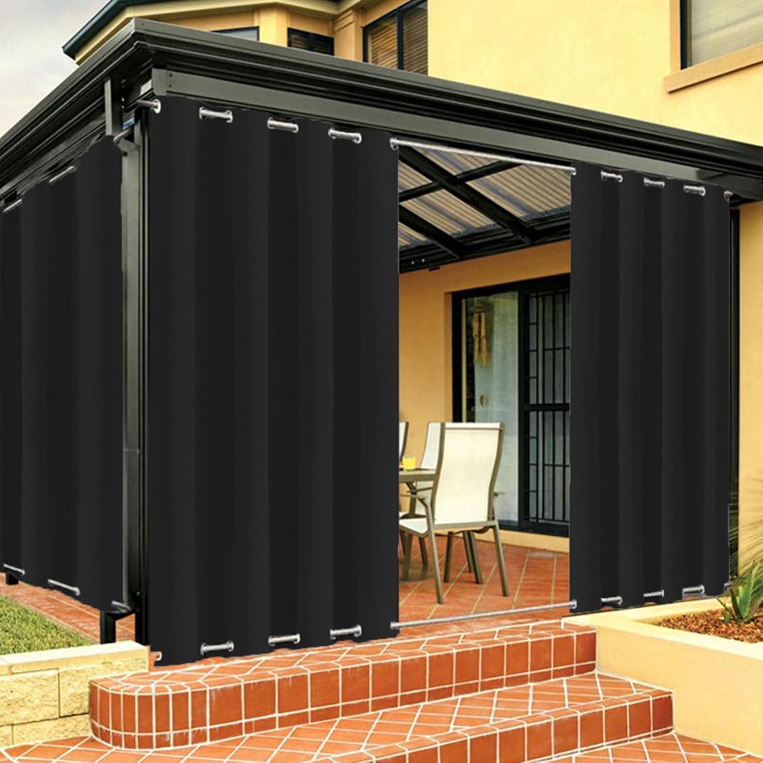 Outdoor Curtains - FicaRico Outdoor Curtains for Patio Waterproof Gazebo Curtains, Windproof Curtains with Grommets On Top and Bottom, Sun Blocking Curtains for Pergola, Backyard | 1 Panel, W104 xH102, Black