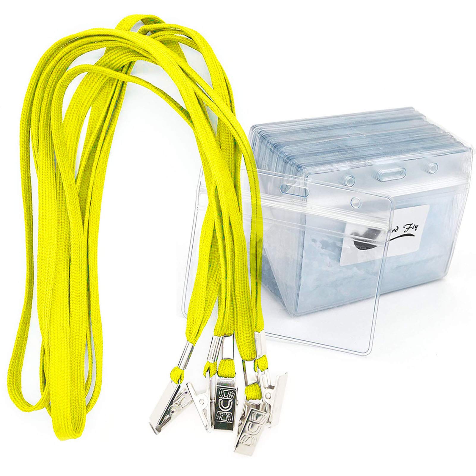Lanyards with Id Holder Name Badges 50 Pack Waterproof Plastic Name Tag Badge Id Card and 50 Pack Lanyard