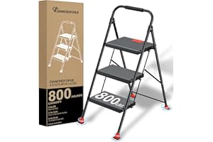 DIAMONDFORGE Step Ladder Foldable Folding Stool - for Home Adults Kitchen 3 Stepping Extension Tall Heavy Duty with Handrails - Closet Stepstool Stair Ladders Extendable Stepladder for Indoor House 800Lbs