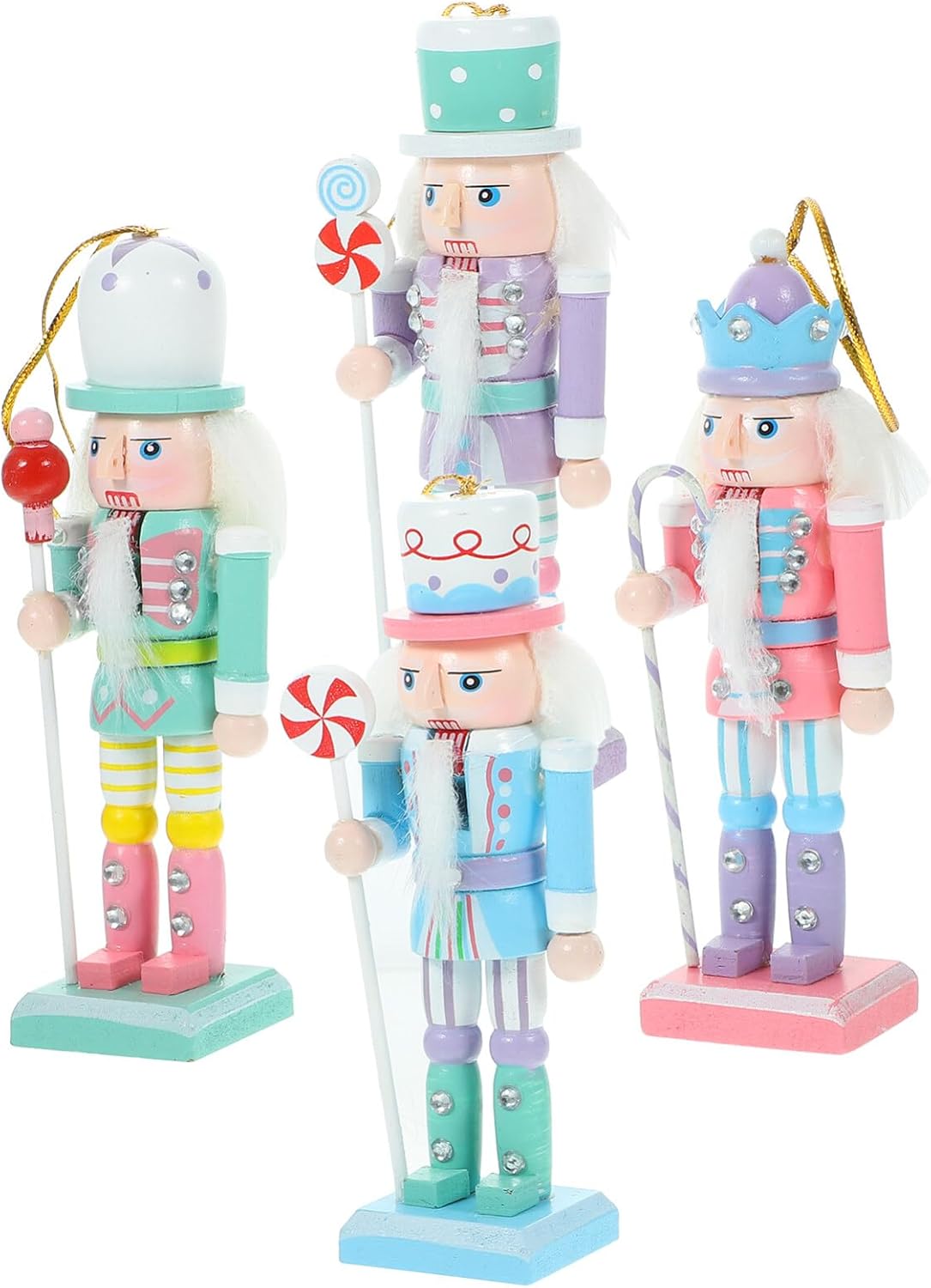 Nutcrackers - GANAZONO Nutcracker Christmas Figurine 4pcs Candy Soldier Nutcracker Pastel Nutcracker Decor Sweet Lollipop Nutcracker Figures Puppet Collectible Holiday Decor 12cm