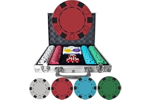 LOYCHIP 200pcs Poker Chips Set with Aluminum Carrying Case, 11.5g Professional Poker Chips, 2 Decks, 5 Dice with Aluminum Carrying Case