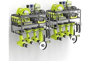 SUNALLY 3-Tier Heavy Duty Steel Power Tool Organizer, Matte Black, 3 Layers Tool Rack Cordless Drill, Floating Shelf Wall Mounted, 4 Drill Holders