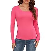 AUHEGN Long Sleeve Shirts for Women Scoop Neck Lightweight Stretchy Fitted Ribbed Basic Layer Tops Blouse