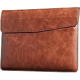 CPNVWA Leather Laptop Sleeve Compatible with MacBook Pro 16 Inch M4 M3 M2 M1 Pro/Max&MacBook Air 15 Inch M4 M3 M2, Genuine Leather Protective Case Cover,Brown