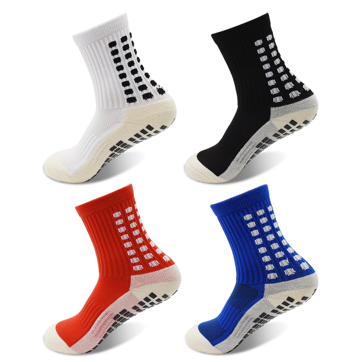 SkiBeaut Kids Soccer Grip Athletic Socks, 4 Pack Anti Skid Football Youth Grippy Slipper Socks for Youth Boy Girl 4-16 Years