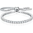 Moissanite Tennis Bracelet, 1.52ct-7.76ct Diamond Bracelets for Women, 18K White Gold Plated S925 Sterling Silver Adjustable Tennis Bracelets, D Color VVS1 Round Brilliant Cut Lab Created Moissanite Bracelets Trendy Gifts for Her