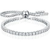 Moissanite Tennis Bracelet 1.79ct-8.69ct Adjustable Bracelet for Women 18K White Gold Plated S925 Sterling Silver Tennis Bracelet D Color VVS1 Round Cut 2/3/4mm Moissanite Bracelet Gifts for Wife/Mom