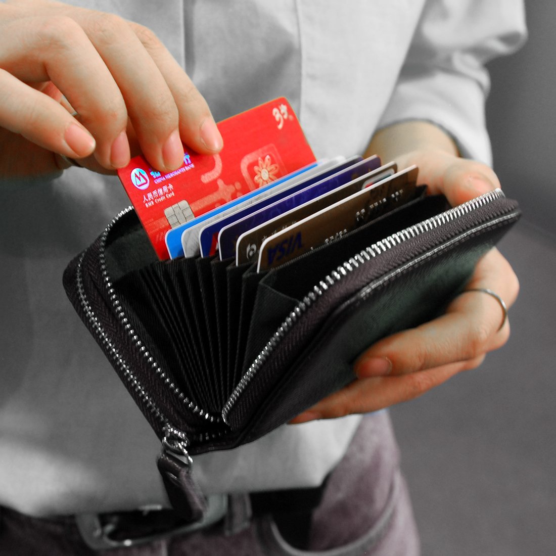 Womens Wallet Small double-zipper Wallet Mini Wallet Card Holder coin purse (BROWN)