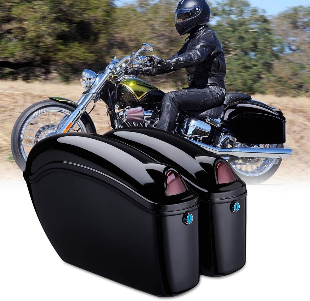 Motorcycle Hard Saddlebags, Motorcycle Saddle Bags with Turn Signal, Compatible with Softail Shadow Vulcan Vstar Boulevard with Mounting Kits, Universal, Black: Automotive