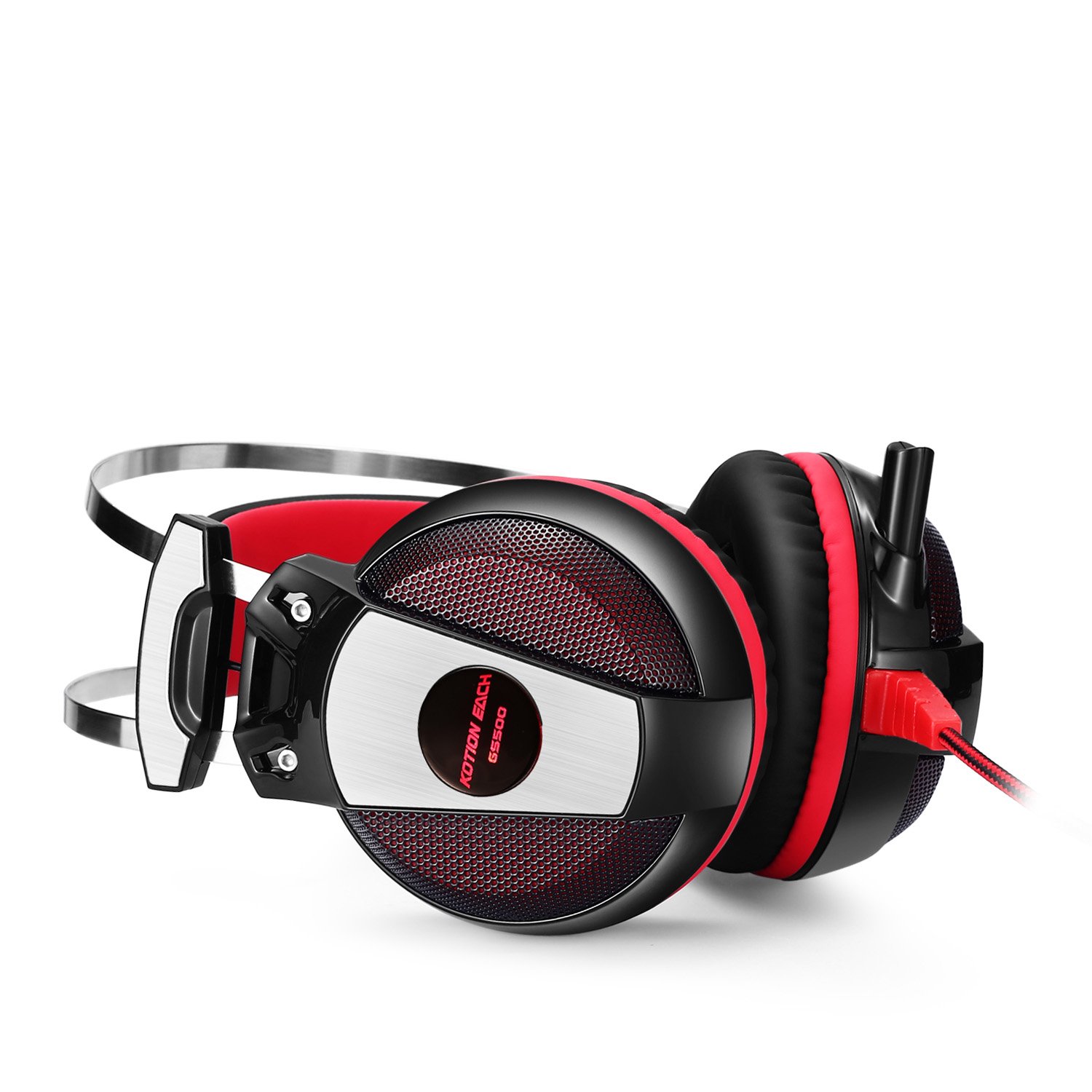 KOTION EACH GS500 Professional 3.5mm PC Stereo Gaming Headset, Bass Headphones, Comfortable Headband with in-line Mic, Integrated Microphone, LED Light for PS4 PC Computer Laptop Mobile Phones (Red)