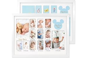 FramePro My First Year Photo Frame 12x16, Baby's First Twelve Months 4x6 and 2x3 Wallet Pictures Milestone Board Keepsake, as New Mom Baby Newborn Gift, White Pack of 2