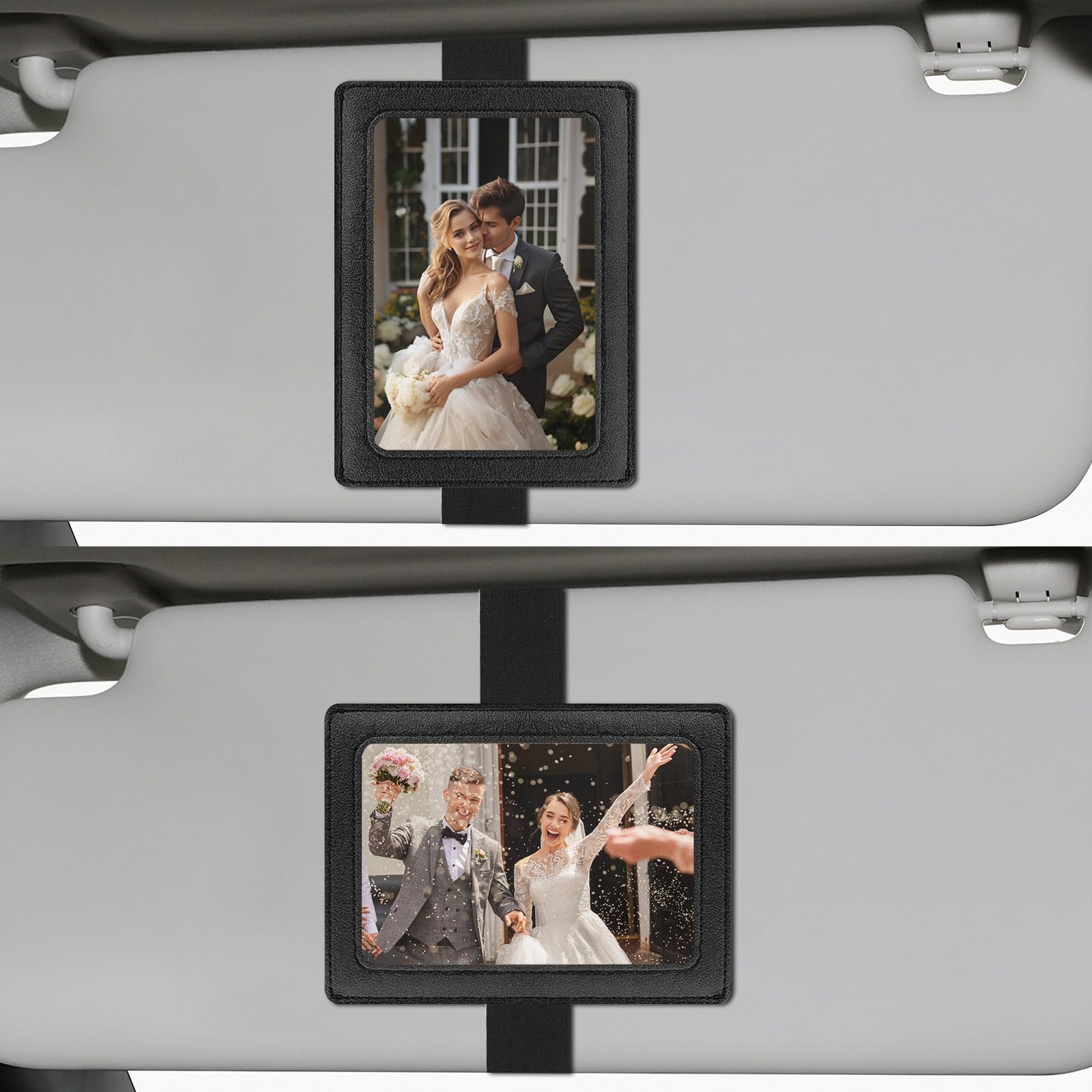 Photo 1 of Leather Car Visor Picture Holder Photo Clip Fits 5-Inch Car Picture Frame Displays Your Photographs Sun Visor Car Photo Holder Black Both Horizontally And Vertically, Photo Car Visor Clip for Vehicle