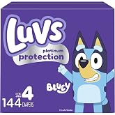 Luvs Size S4 Baby Diapers, Platinum Protection Bluey Diapers for Day &amp; Night,Size S4 (15-34 lb), 144 Count