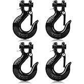 Lechansen G80 Clevis Slip Hook, 5/16" Chain Hooks with Safety Latch, Heavy-Duty Winch Hook, Grade 80 Forged 4 Pack Transport Tow Hook for Maximum Strength Load 18,800 Lbs