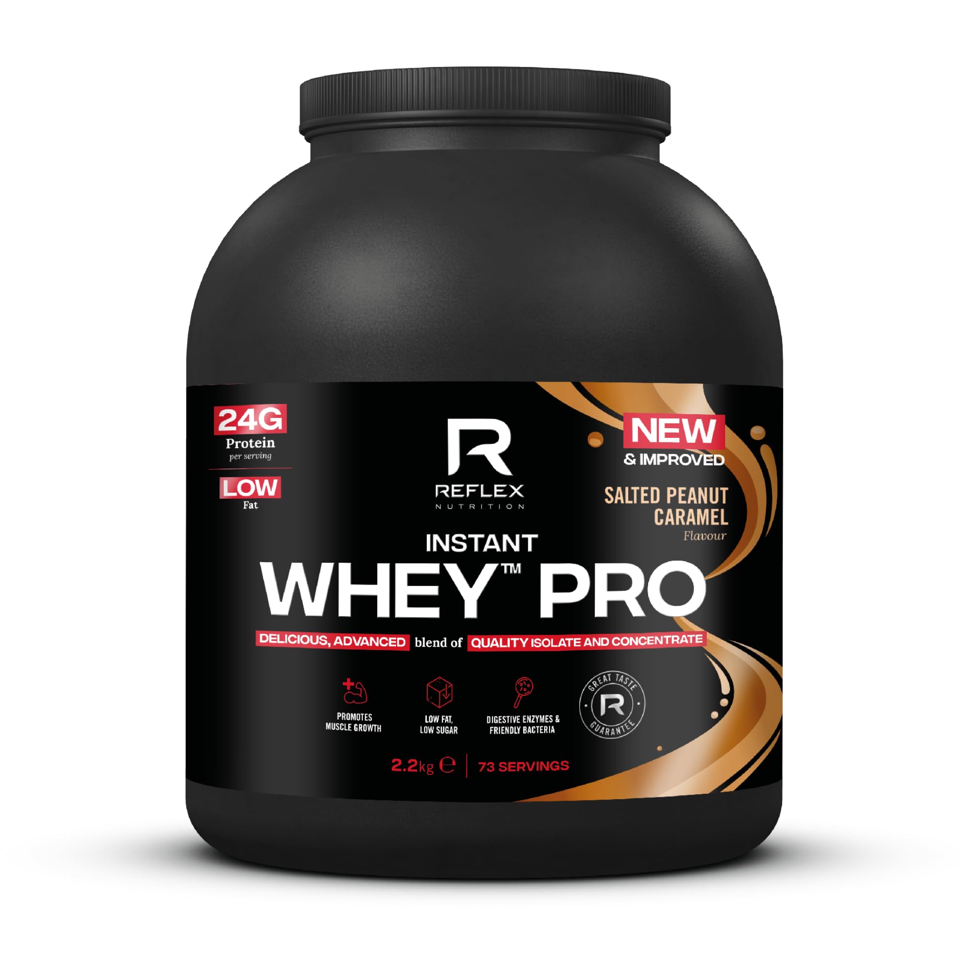Reflex Nutrition Instant Whey™ Pro - 80% Whey Protein Powder - Low Fat - Thin Textured Protein Shake for Post Workout Muscle Growth or Tasty Protein Snack (Salted Peanut Caramel, 2.2kg, 77 Servings)