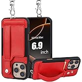 TOOVREN Phone Case for iPhone 16 Pro Max Case with Wallet Strap Lanyard Case fits Phone 16 Pro Max Wallet Case with Card Holder Stand Leather Cover Adjustable for Women & Men 6.9 Inch Red