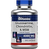 tnvitamins Glucosamine Chondroitin MSM Capsules, 240 Count | 4,000 mg Per Serving | 2,000 mg Glucosamine Sulfate 2KCl + 2,000 mg MSM & Chondroitin Blend | Joint Support Supplement