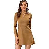 Allegra K Women's Faux Suede Dress Western Long Sleeve Fall A-Line Mini Dresses Cowgirl Outfit