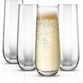 KooK Stemless Glass Champagne Flutes, Cocktail Cups for Rose, 9.4 oz (Classic Set of 4) Prosecco, Mimosa, Great for Weddings and Parties, Dishwasher Safe