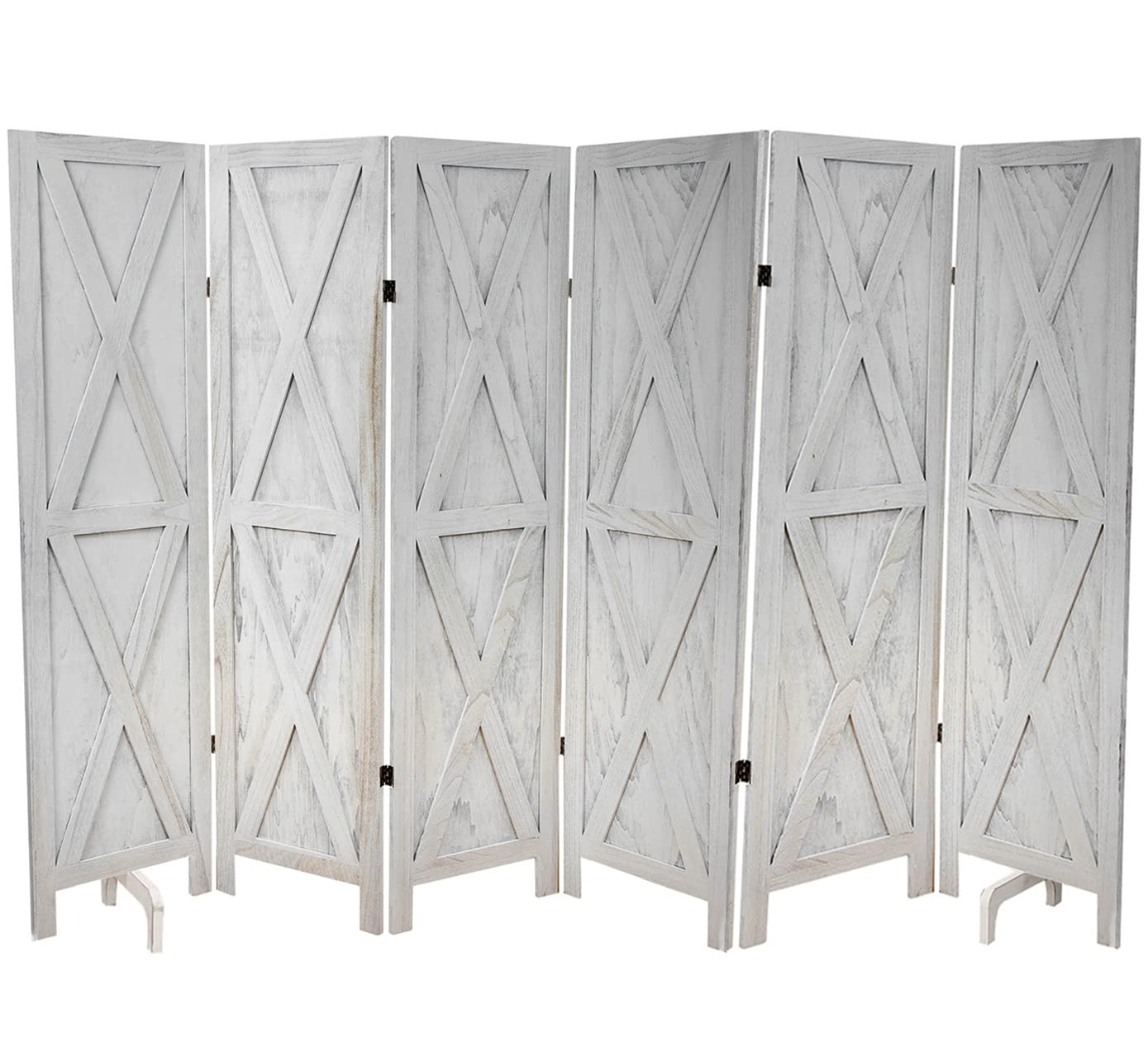 Photo 1 of Premium Home 6-Panel Room Divider – Rustic White Barn Door, X Pattern Folding Privacy Screen, Partition Wall