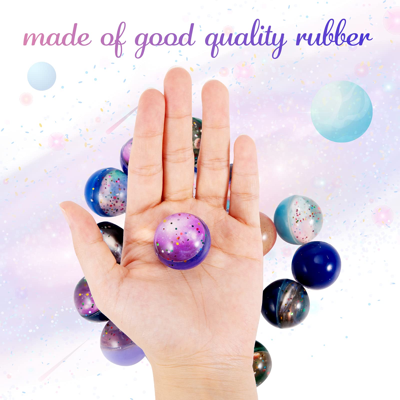 Pllieay 20PCS Space Bouncy Balls Bulk 32mm Space Theme for Kids Party Favors, Bag Filling
