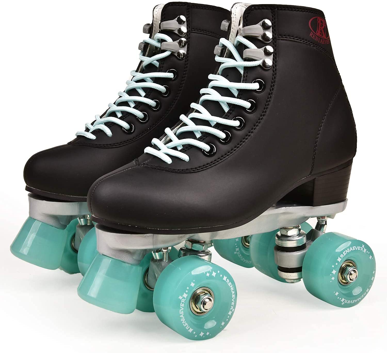 LLFA Classic Roller Skates for Women - Premium PU Leather Flexible Quad Skates Double Row Roller Skating Indoor Outdoor 4 Wheel Roller Skates, Ideal Gifts for Beginner