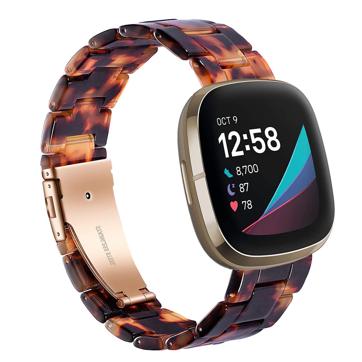 Wongeto Compatible with Fitbit Versa 4/3/Sense 2, Lightweight Resin Replacement Band for Fitbit Versa 4/3/Sense (Rose Gold+Tortoise)